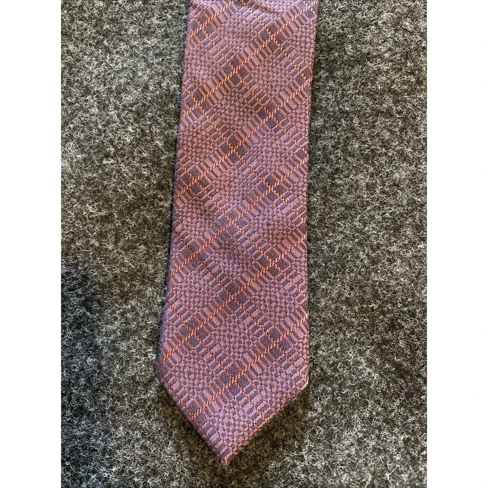 Calvin Klein Tie Purple Geometric Checks Stripes Necktie Long